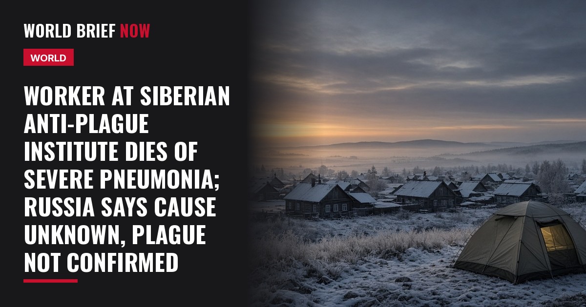AI illustration for World Brief Now: muted southern-Siberia map silhouette with locator emphasis near Irkutsk, abstract public-health icons; not a photograph of Irkutsk or Shelekhov.